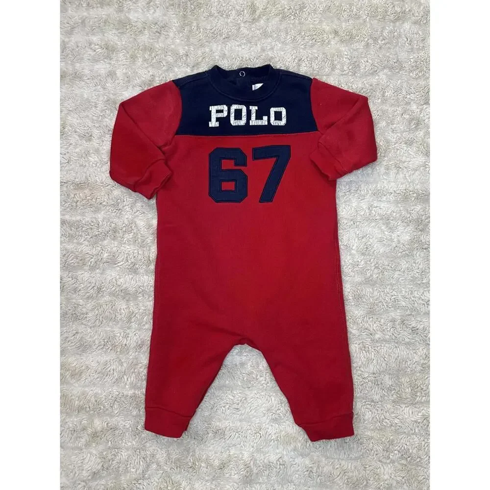Ralph Lauren classic cotton red/navy blue colorblock one-piece Size 6M